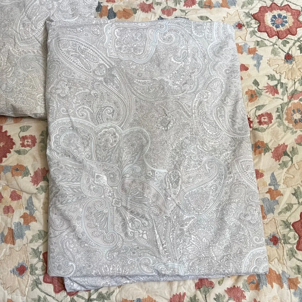 Ralph Lauren Queen Sheets 2Pc Sheet Set Gray Lavender Blue Paisley Cottage Chic